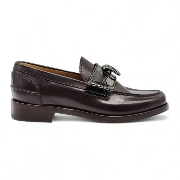 Christian Louboutin Leather Loafers with metal ornament Brown EU 40 US 7 - NWB